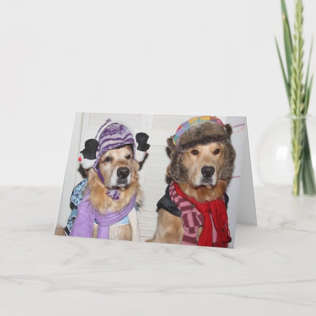 Goldens Bundled Up for the Winter Holidays Holiday Card (Front)