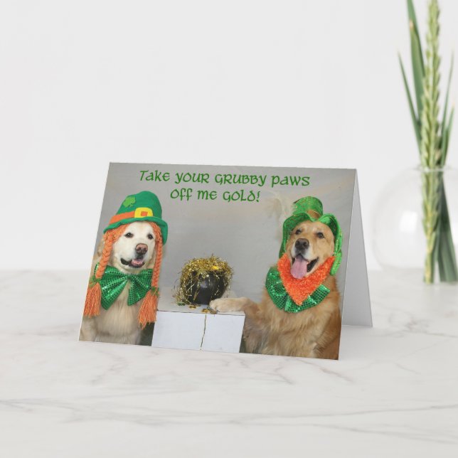 Goldens with Gold for St. Patrick's Day Card (Front)