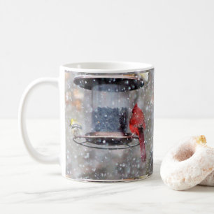 Goldfinch and Cardinal at Feeder Coffee Mug
