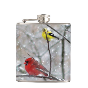 Goldfinch And Cardinal Hip Flask