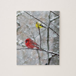 Goldfinch And Cardinal Jigsaw Puzzle