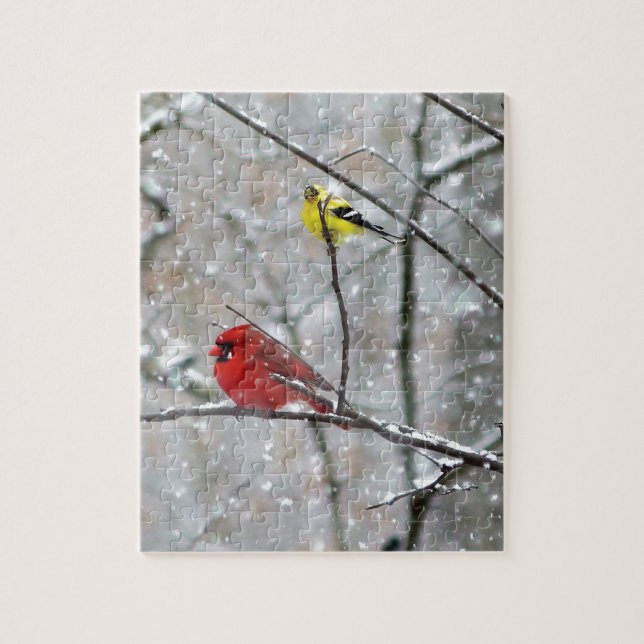 Goldfinch And Cardinal Jigsaw Puzzle (Vertical)