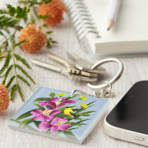 Goldfinch and Flowers Key Ring