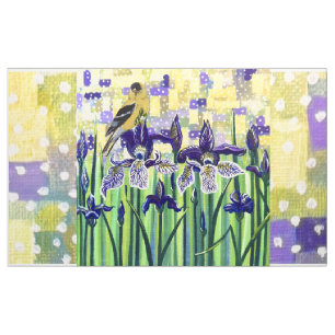 Goldfinch and Irises Fabric