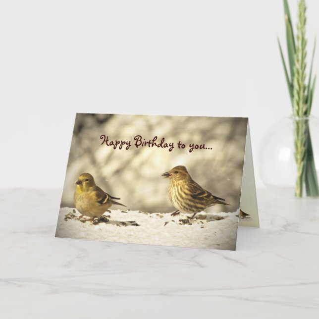 Goldfinch and Pine Siskin Birthday Card (Front)