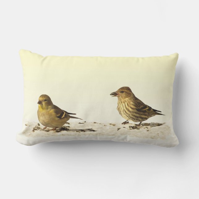Goldfinch and Pine Siskin Lumbar Cushion (Front)