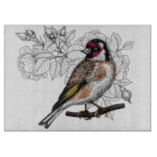 Goldfinch and roses cutting board