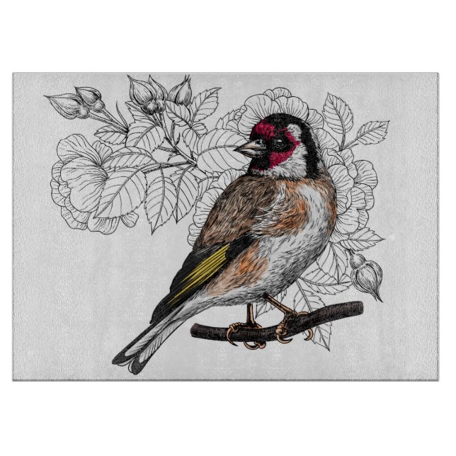 Goldfinch and roses cutting board (Front)