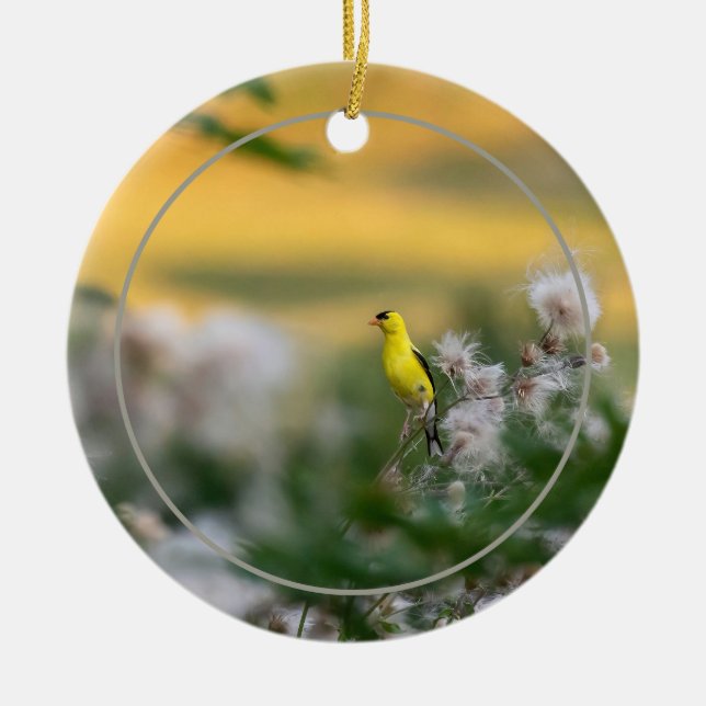 Goldfinch And Thistle Autumn Ceramic Tree Decoration (Front)