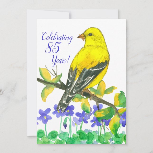 Goldfinch Bird 85th Birthday Party Invitation (Front)