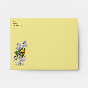 Goldfinch Bird and Apple Blossoms Yellow Envelopes