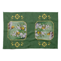 Goldfinch Birds and Flowers Green