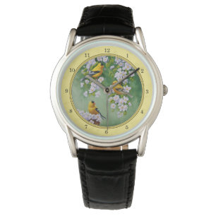 Goldfinch Birds & Apple Blossoms Yellow Watch