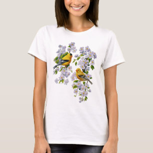 Goldfinch Birds & Flowers U-Pick Background Colour T-Shirt