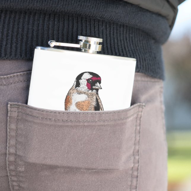Goldfinch drawing hip flask (In Situ)