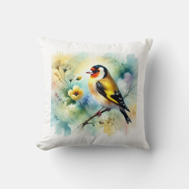 Goldfinch Emberizidae 050724AREF104 - Watercolor Cushion (Front)