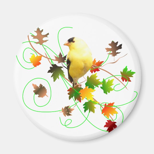 Goldfinch & Fall Leaves Magnet (Front)