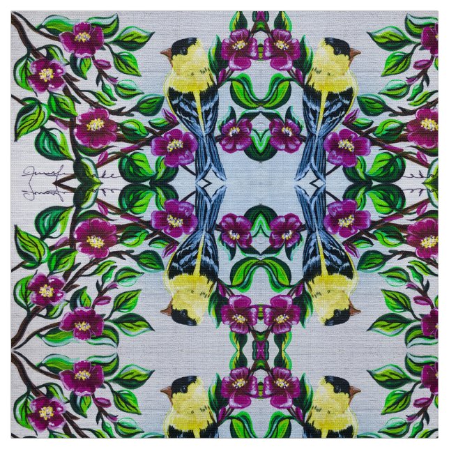 Goldfinch in Blossoms Fabric (Swatch)