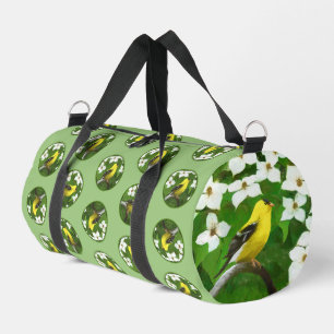 Goldfinch in Dogwood Blossoms Original Bird Art Duffle Bag
