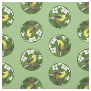 Goldfinch in Dogwood Blossoms Original Bird Art Fabric
