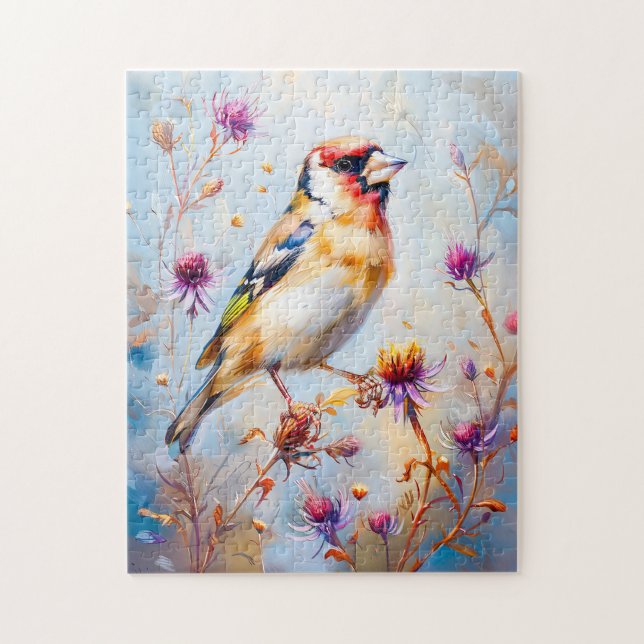 Goldfinch in Flight, Impressionist Style Jigsaw Puzzle (Vertical)