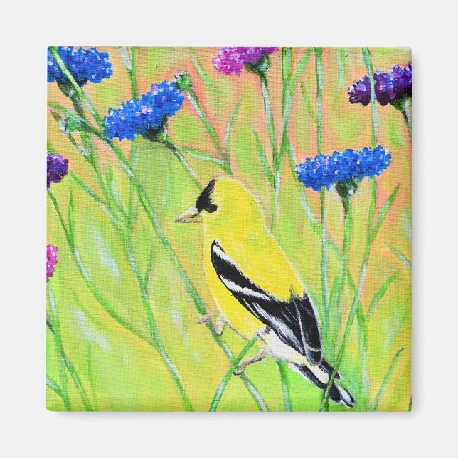 Goldfinch in Wildflowers Painting Magnet (Front)