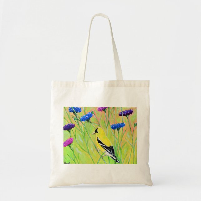 Goldfinch in Wildflowers Painting Tote Bag (Front)