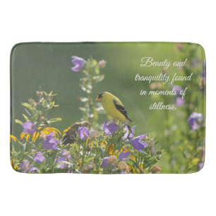 Goldfinch on a Harebell Flower Bath Mat