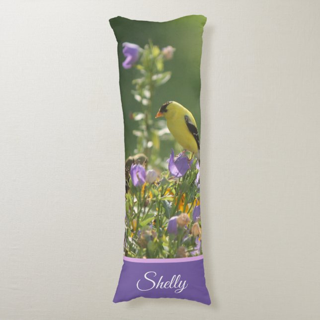 Goldfinch on a Harebell Flower     Body Cushion (Front Vertical)