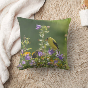 Goldfinch on a Harebell Flower Cushion