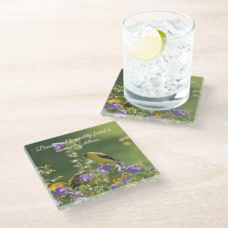 Goldfinch on a Harebell Flower Glass Coaster
