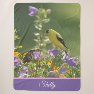 Goldfinch on a Harebell Flower   Sherpa Blanket