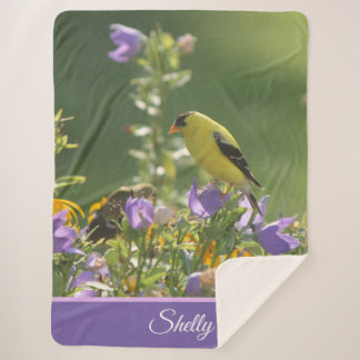 Goldfinch on a Harebell Flower Sherpa Blanket
