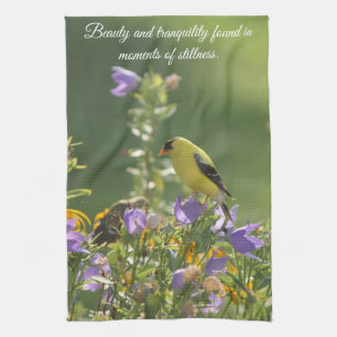 Goldfinch on a Harebell Flower Tea Towel