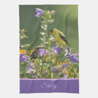 Goldfinch on a Harebell Flower   Tea Towel