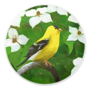 Goldfinch Painting - Cute Original Dog Art Ceramic Knob