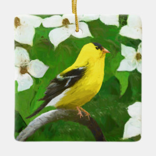 Goldfinch Painting - Cute Original Dog Art Ceramic Ornament