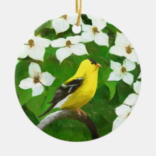 Goldfinch Painting - Cute Original Dog Art Ceramic Tree Decoration