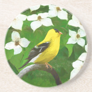 Goldfinch Painting - Cute Original Dog Art Coaster