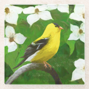 Goldfinch Painting - Cute Original Dog Art Glass Coaster