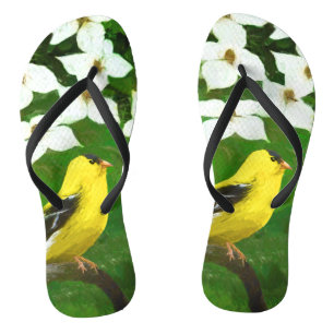 Goldfinch Painting - Cute Original Dog Art Jandals