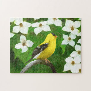 Goldfinch Painting - Cute Original Dog Art Jigsaw Puzzle