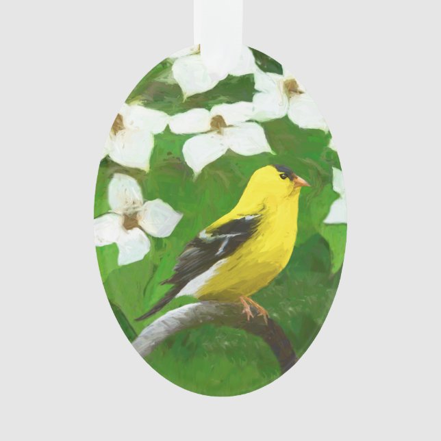 Goldfinch Painting - Cute Original Dog Art Ornament (Front)