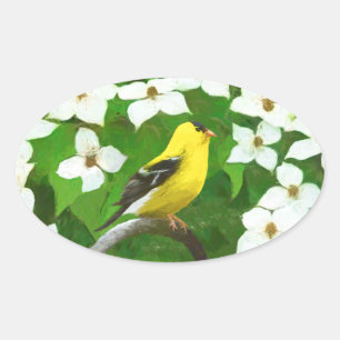 Goldfinch Painting - Cute Original Dog Art Oval Sticker