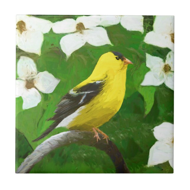 Goldfinch Painting - Cute Original Dog Art Tile (Front)