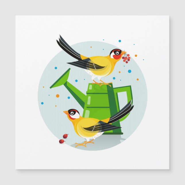 Goldfinch pair sitting gathering berries (Front)