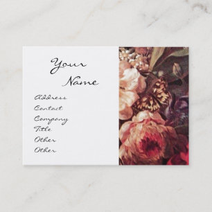 GOLDFINCH,PINK ROSES,BUTTERFLY Floral Red White Business Card