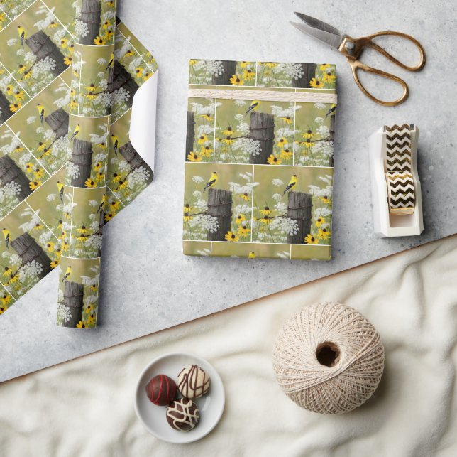 Goldfinch Singing on a Fence Post Wrapping Paper (Crafts)
