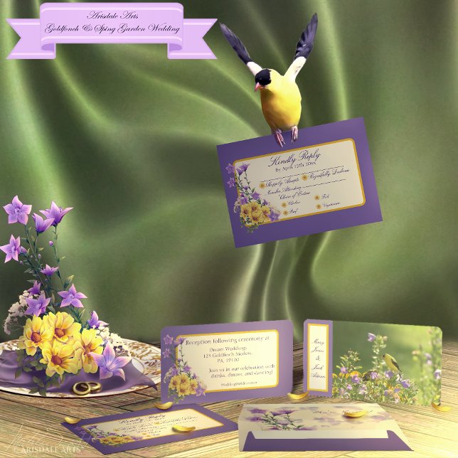 Goldfinch Spring Garden Wedding Cream Enclosure Card (Spring into your wedding with Arisdale Arts Goldfinch Garden and Spring Garden Collection set.)
