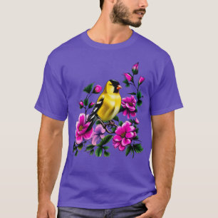 Goldfinch Surrounded By Pink Wild Roses Iowa State T-Shirt